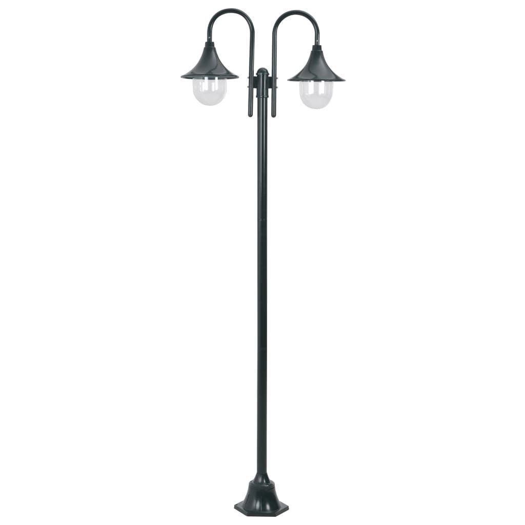 Außen-Wandleuchte Garten-Pollerleuchte E27 220 cm Aluminium 2-Laterne Dunkelgrün