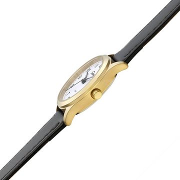 Selva Technik Quarzuhr SELVA Quarz-Armbanduhr mit Lederband Zifferblatt weiß, Gehäuse vergoldet Ø 27mm