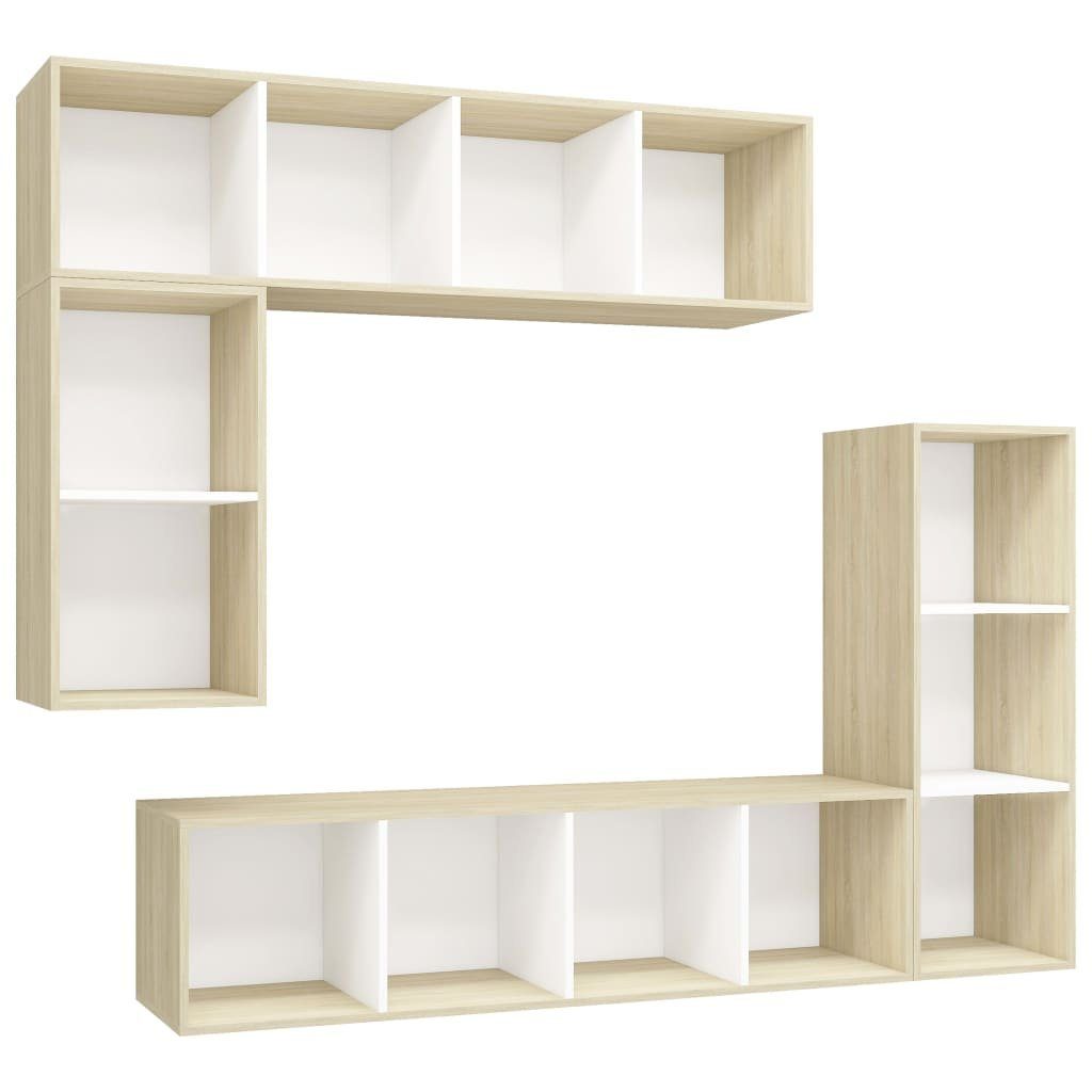 vidaXL TV-Schrank (1-St) Holzwerkstoff Sonoma-Eiche und Sonoma-Eiche Weiß TV-Schrank-Set 4-tlg. Weiß