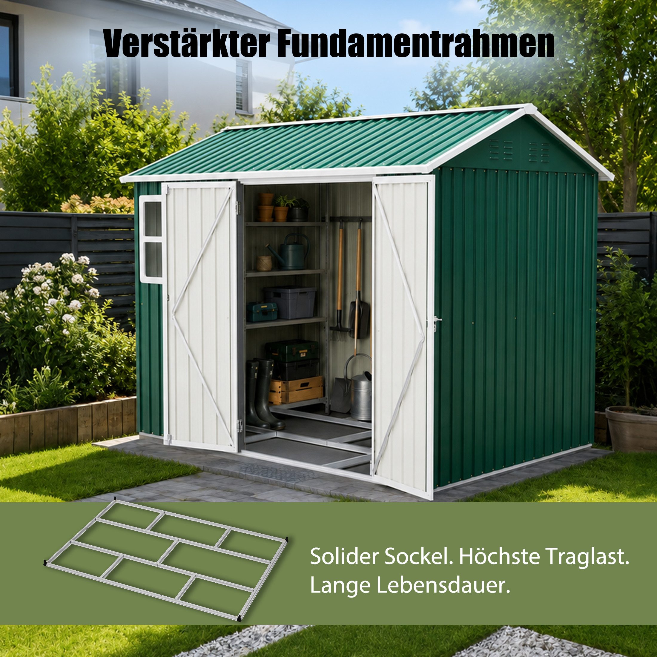 Thanaddo Gartenhaus Gartenhaus aus Metall mit Fenstern, (Metallhütte (8 x 6 Fuß), 251×180×201cm) – Bild 4 von 5