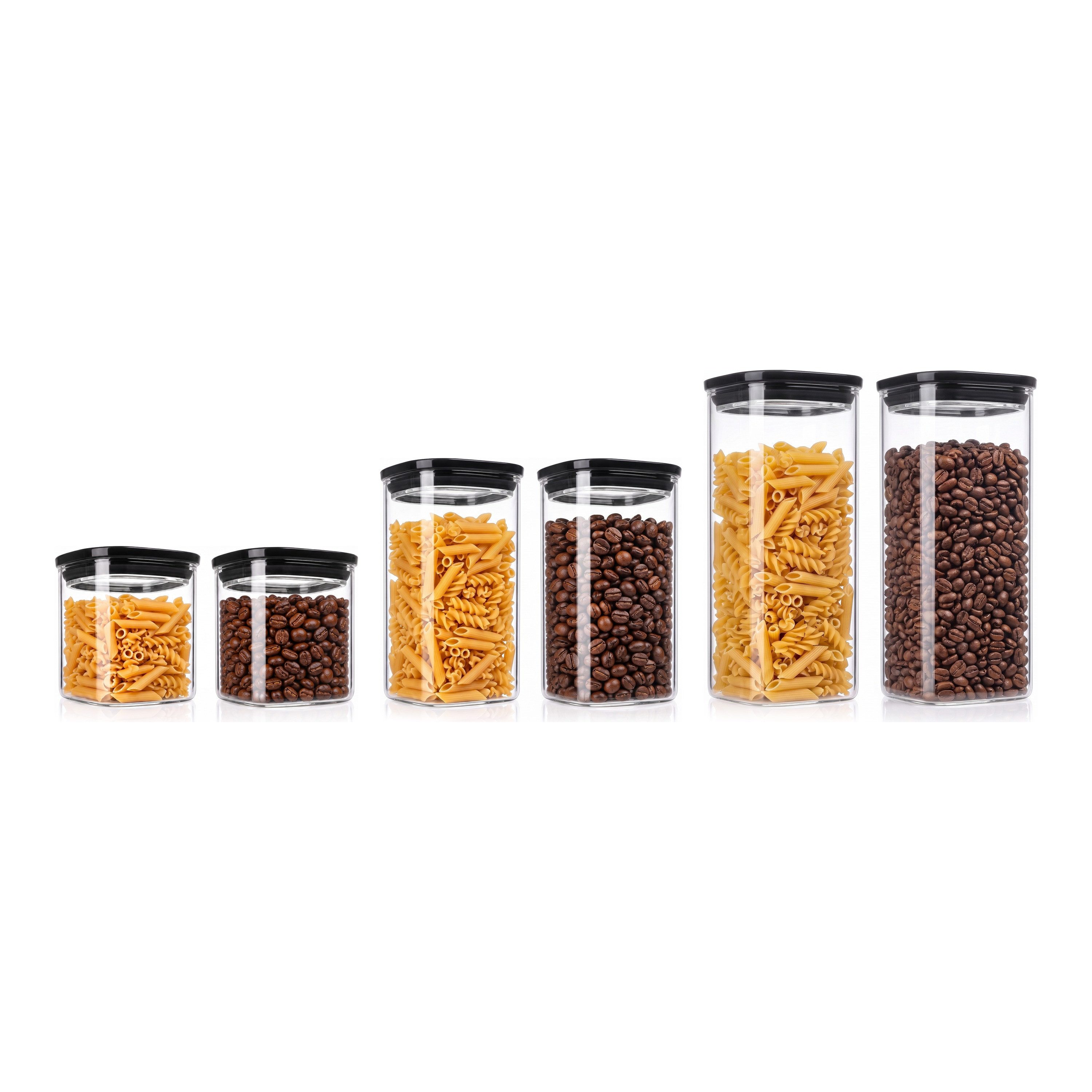 Arendo Vorratsglas eckig mit Glasdeckel und Silikondichtung, luftdicht, 3 Größen, Borosilikatglas, (Set, 6-tlg., 2 x 800 ml, 2 x 1200 ml, 2 x 1600 ml), Glas gefrier-, mikrowellen- & spülmaschinenfest, -40 bis +400 °C