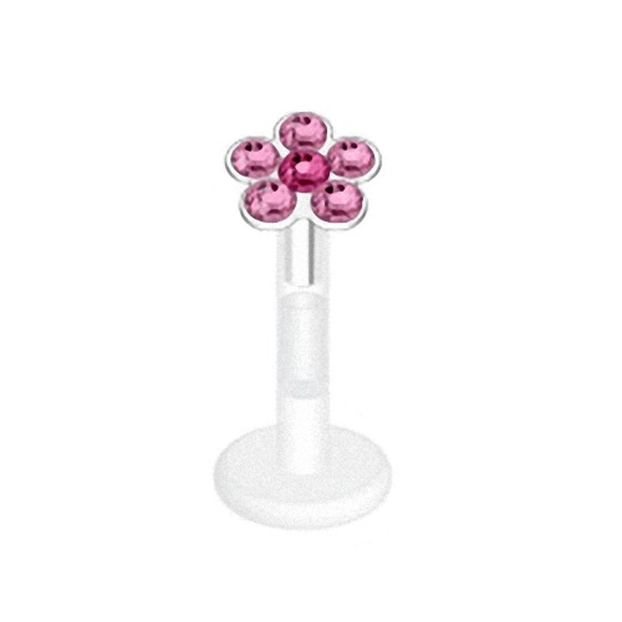 Taffstyle Piercing-Set Piercing Bioflex Monroe Multi Kristall Blume 8mm, Lippenpiercing Lippe Schmuck Bioflex Monroe Multi Kristall Blume 8mm Pink - Fuchsia