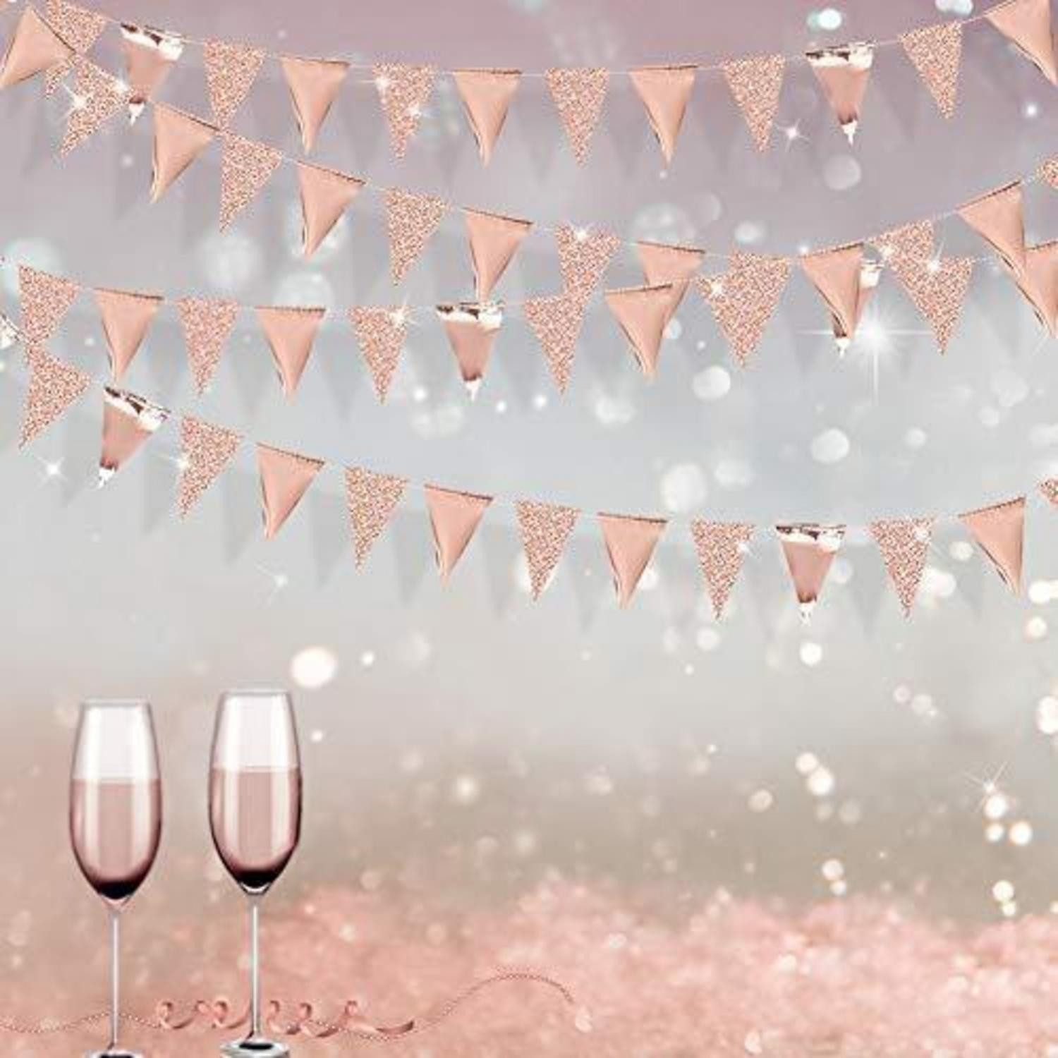 LuxusKollektion Wimpelkette Girlande Dreieck Fahnen 9M Roségold Glitter
