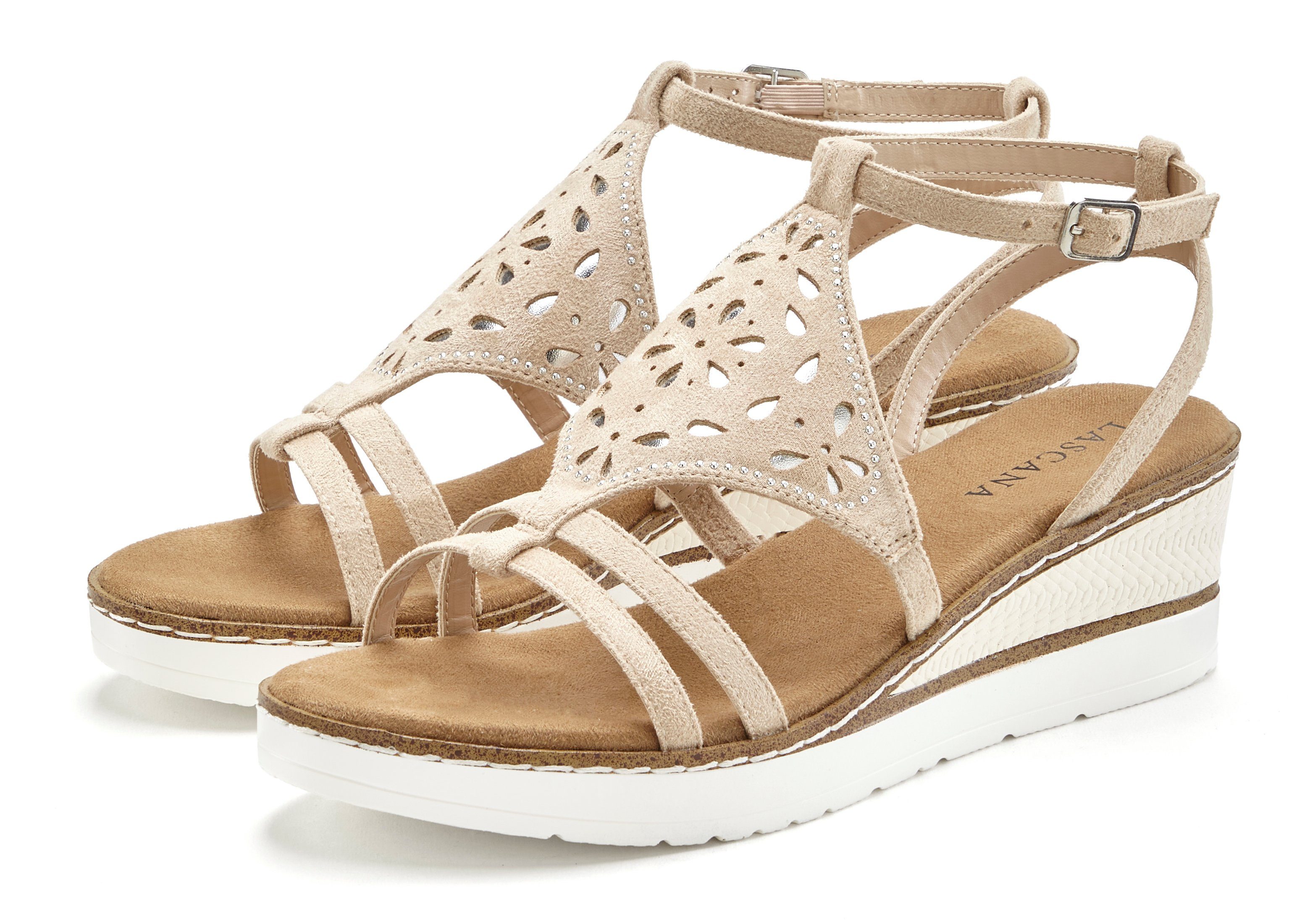 LASCANA Sommerschuh Sandalette Sandalette, Sommerschuh mit Keilabsatz gepolsterter Innensohle VEGAN