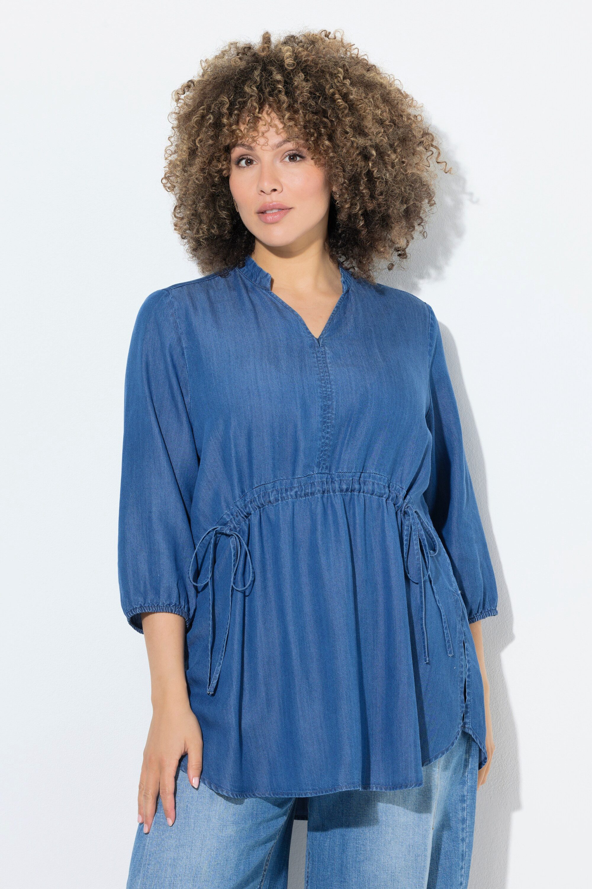 Ulla Popken Hemdbluse Lyocell-Bluse A-Linie Stehkragen günstig online kaufen