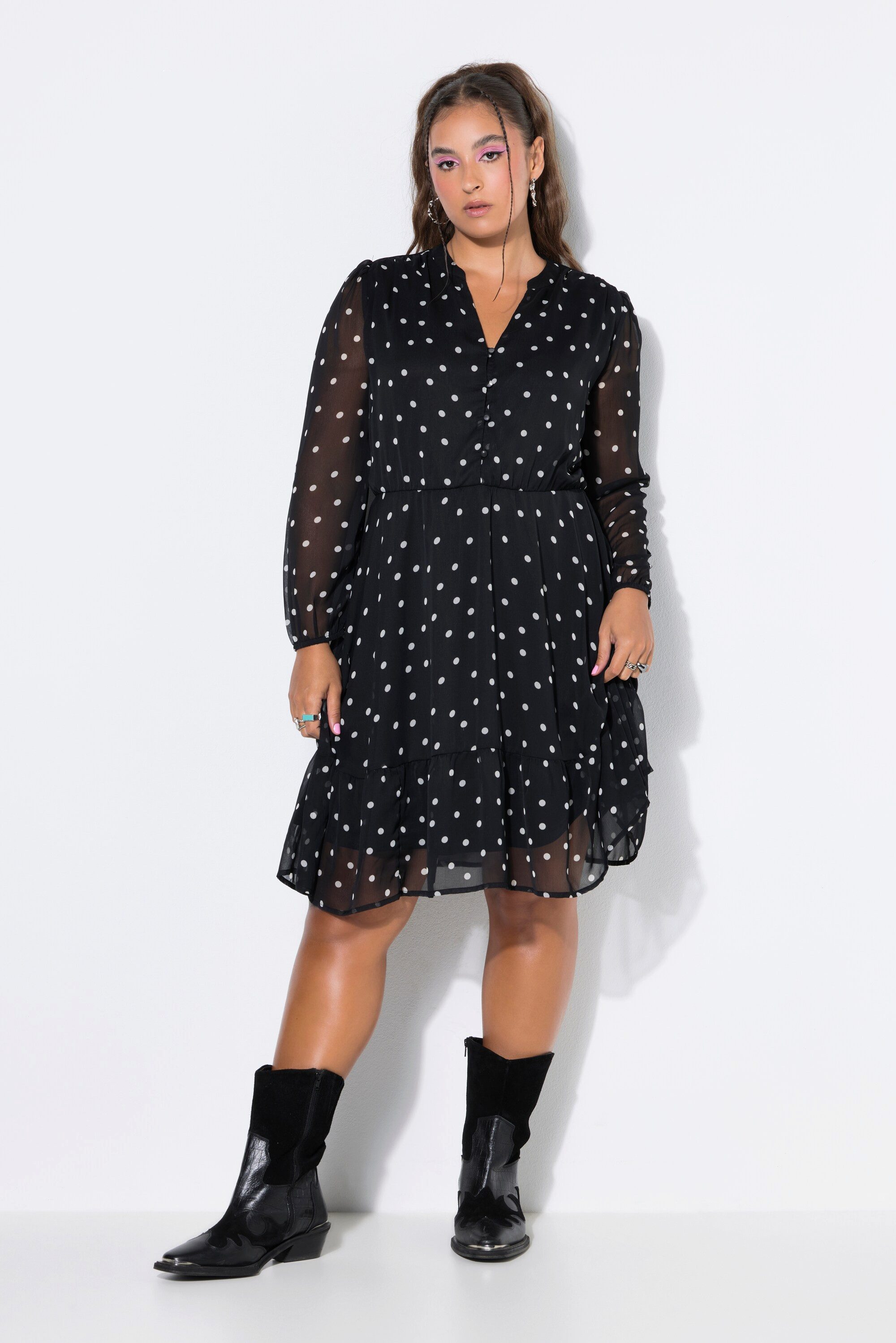 Studio Untold Minikleid Kleid Chiffon mit Punkten blickdichtes Unterkleid