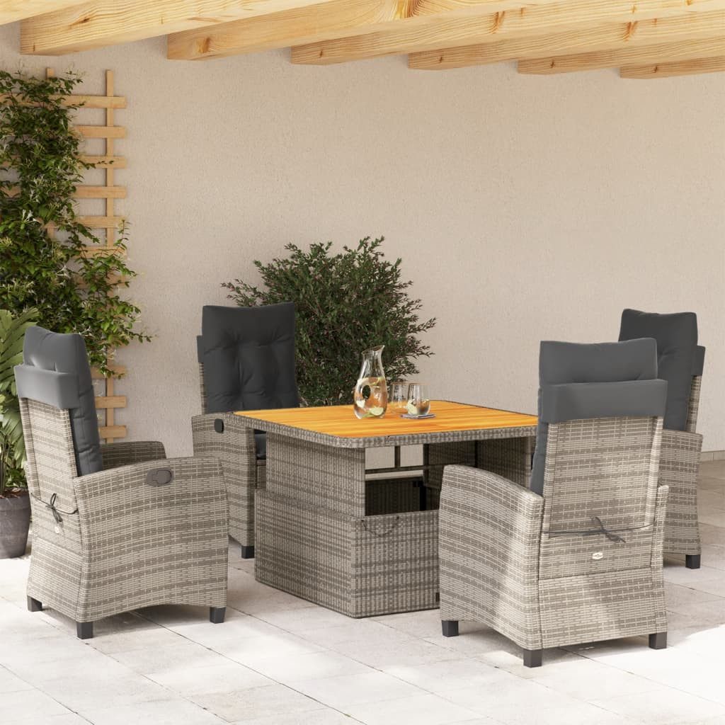 vidaXL GartenEssgruppe 5tlg. GartenEssgruppe mit Kissen Grau Poly