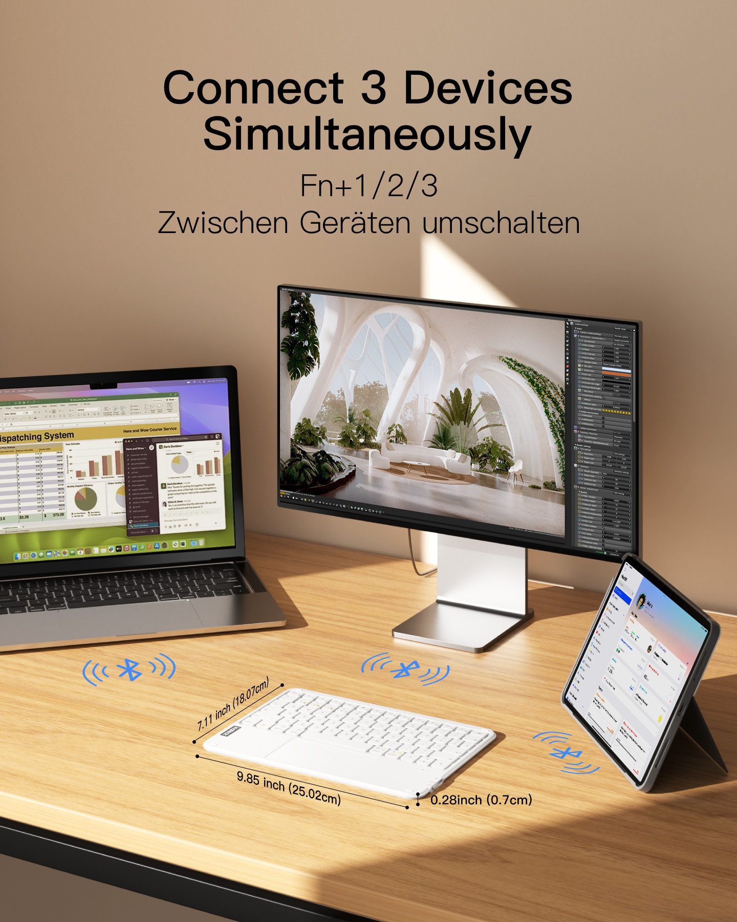 Inateck Ultraleichte für iPad/Tablet/Windows/Laptop/PC Tablet Tastatur mit Touchpad (Kabellose)