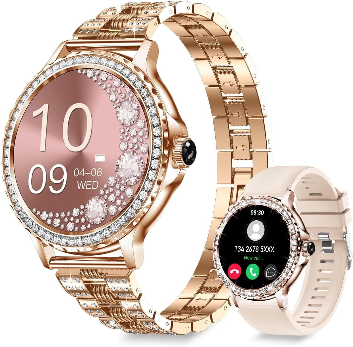 Fitoncloud Montre Connectée Femme Smartwatch (3,3 cm, android ios), Elegante Damen Smartwatch mit Telefonfunktion und Gesundheitsfeatures