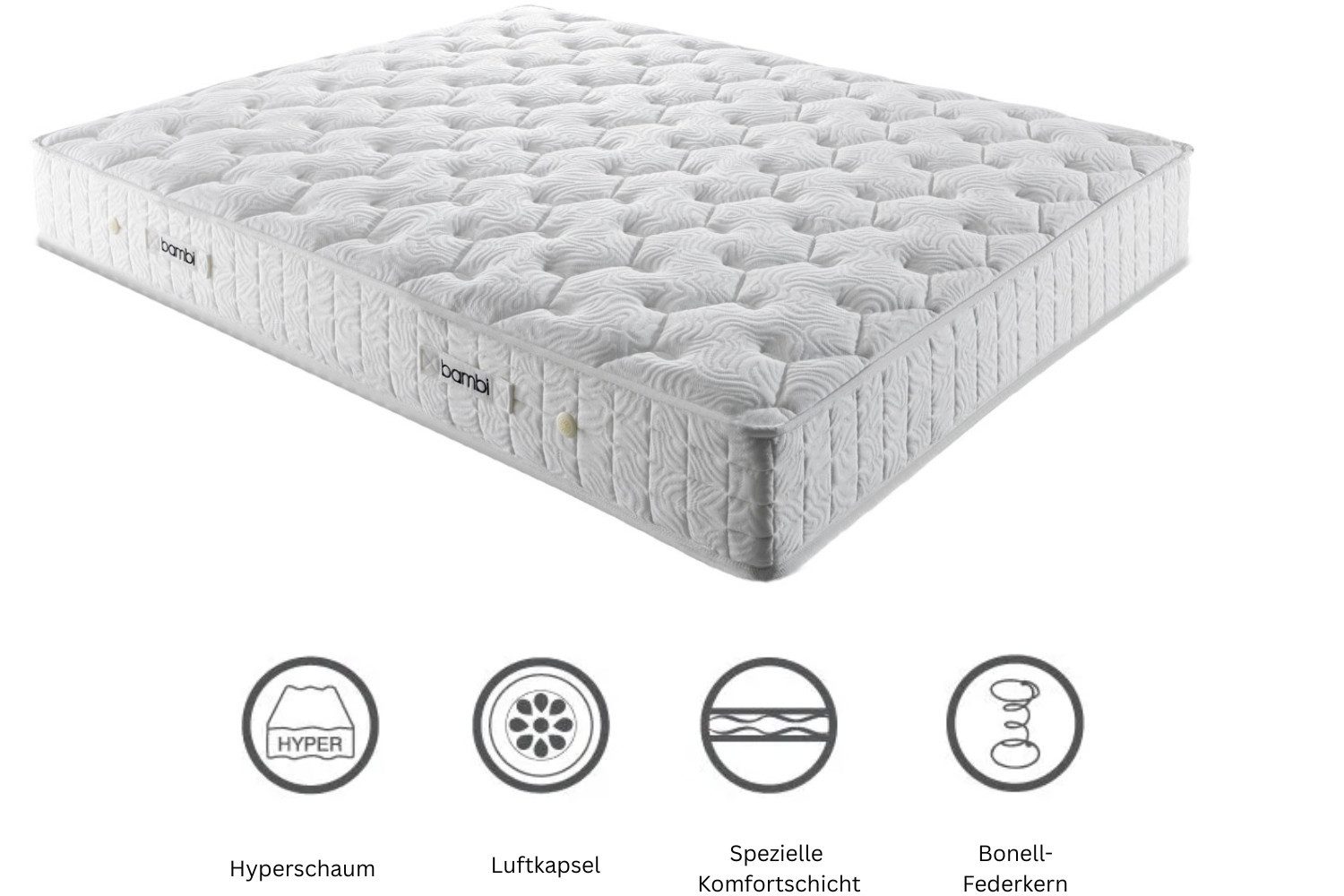 BAMBI YATAK Boxspringbett Set, Bambi Golden Prime, Schlafzimmerbett mit Bettkasten, H3 (Stauraum, Bett mit Matratze), Klassischer Schlafkomfort mit Bonell-Federsystem