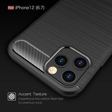 König Design Handyhülle Apple iPhone 12 Pro Max, Apple iPhone 12 Pro Max Handyhülle Carbon Optik Backcover Schwarz