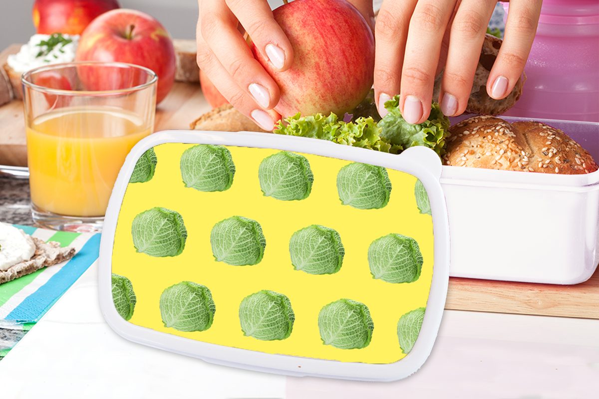 für MuchoWow (2-tlg), Brotbox weiß Kunststoff, - Kinder Erwachsene, - Kopfsalat für Lunchbox Muster Jungs Gemüse Gelb, Brotdose, Mädchen - und und