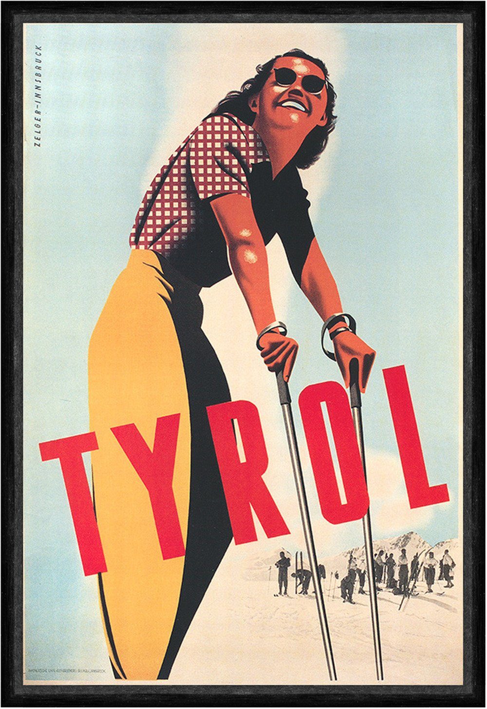 Kunstdruck Werbeplakat von Zelger: Tyrol Skifahrerin Wintersport Faks_Werbung 10, (1 St)