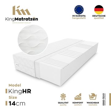 Kaltschaummatratze KingHR 140x200x14cm Multi-Zonen aus hochwertigem Kaltschaum, KingMatratzen, 14 cm hoch, Rollmatratze mit waschbarem Bezug