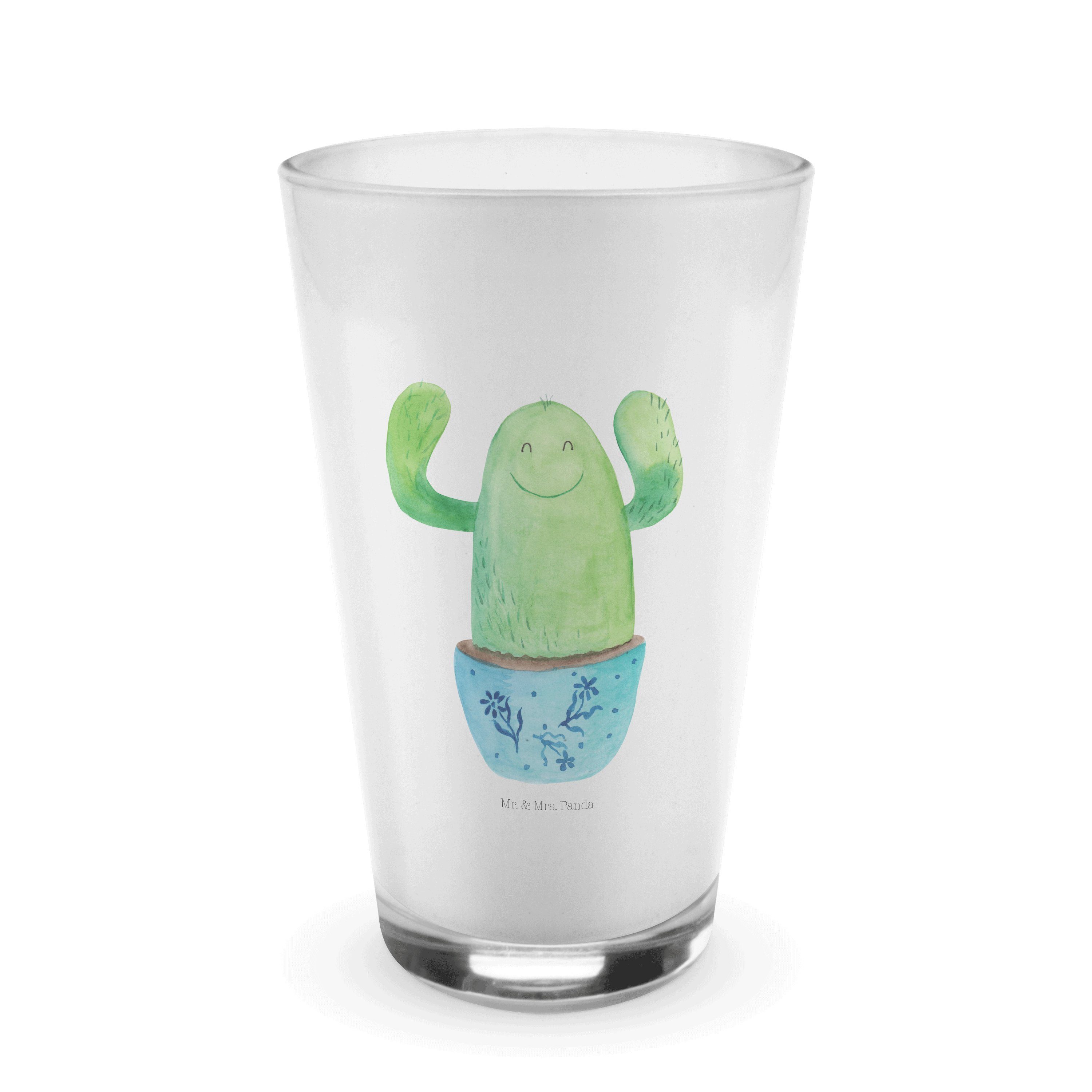Mr. & Mrs. Panda Glas Kaktus Happy - Transparent - Geschenk, Kakteen, lustig, Familie, Koll, Premium Glas, Design mit Herz