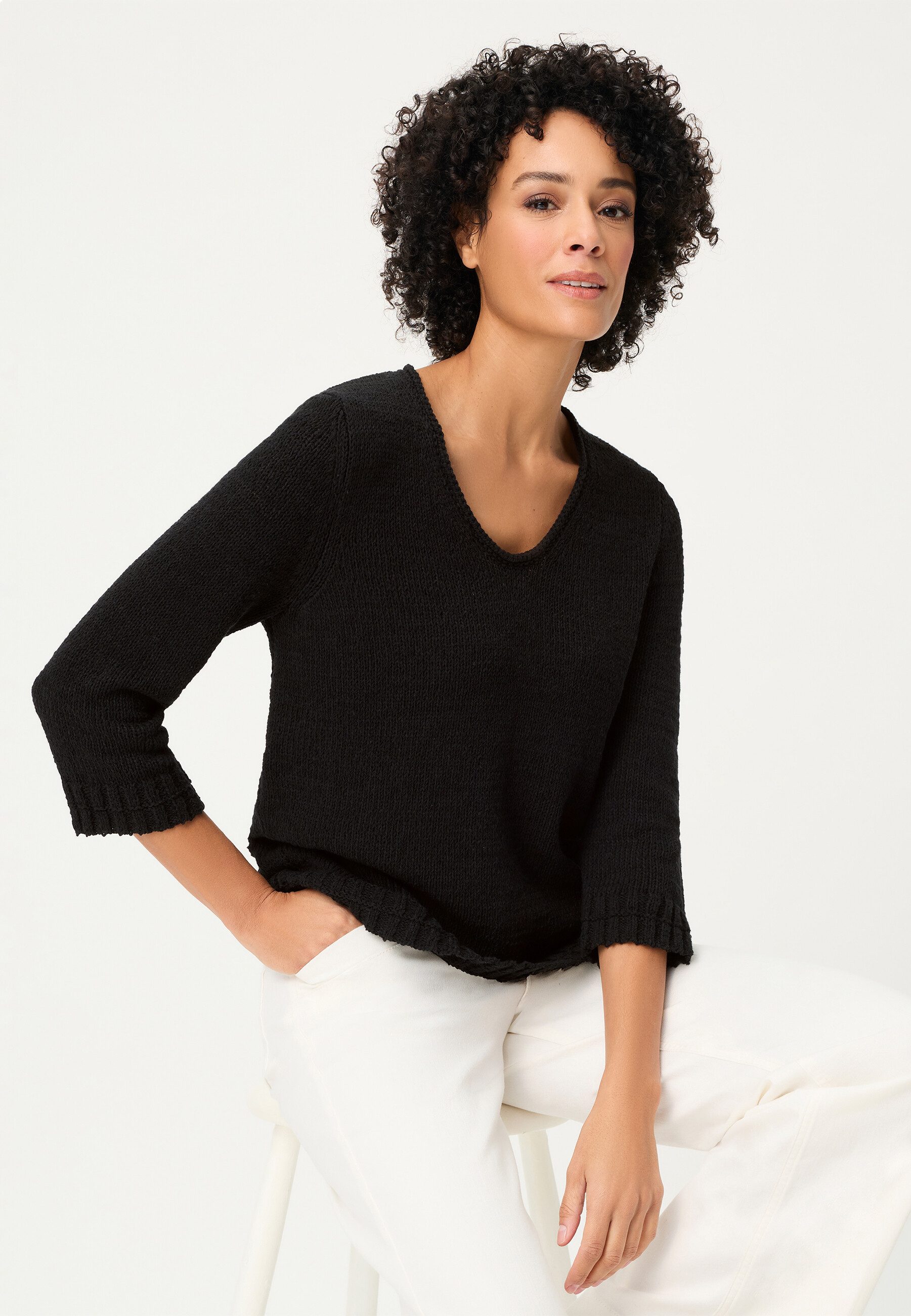 Olsen Strickpullover Pullover mit V-Ausschnitt