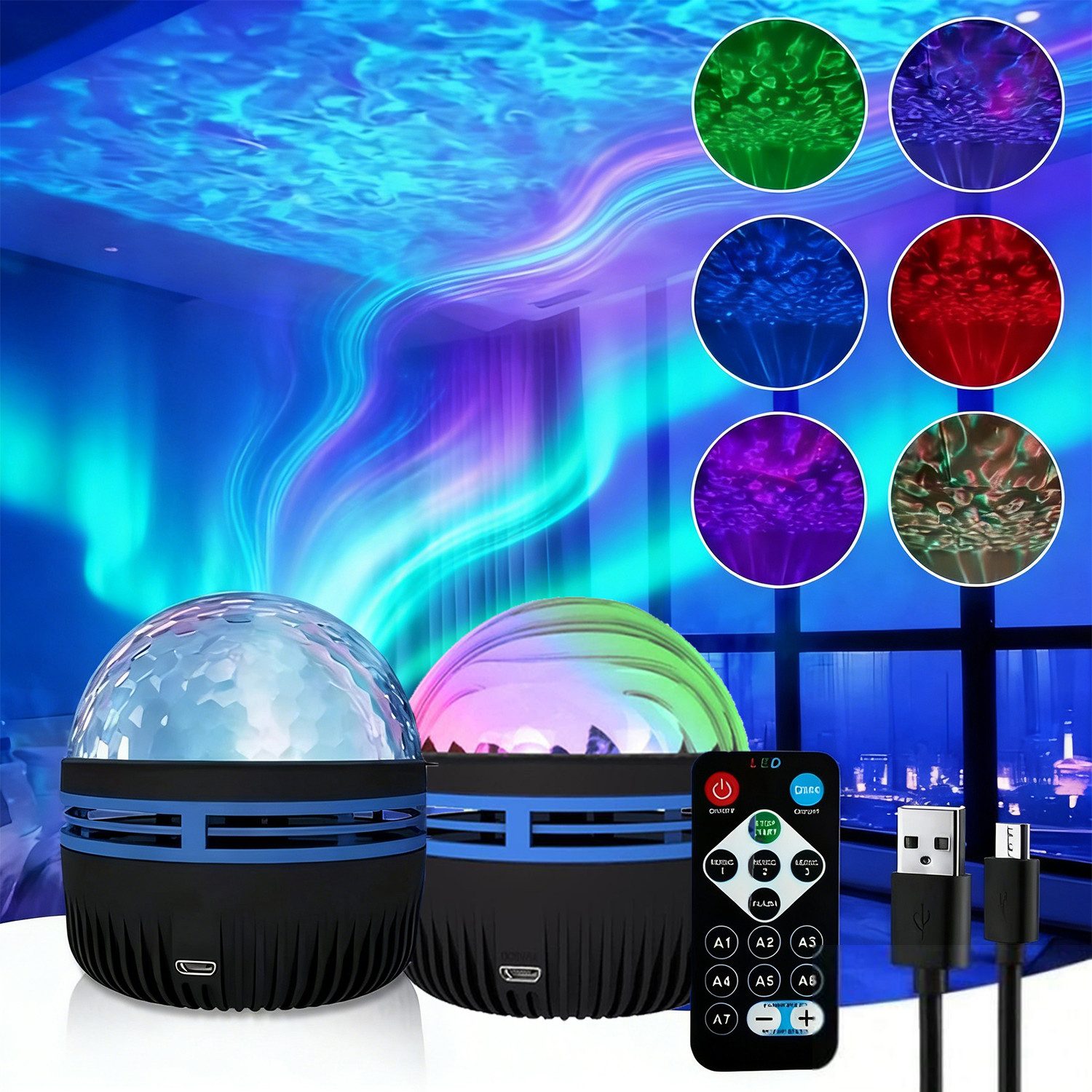 PRIISF LED-Sternenhimmel Nordlicht Aurora Projektor LED Sternenhimmel RGB Polarlicht Nachtlicht, Ozeanwelle+Nördlicht, Galaxy Sternenprojektor Nachtlampe Farbwechsel Wasserwellen Lampe, Kristall Projektorlicht LED Nachttischlampe Ozean Welle Tischlampe, Atmosphäre Licht Wave Lamp für Schlafzimmer Kinderzimmer Deko