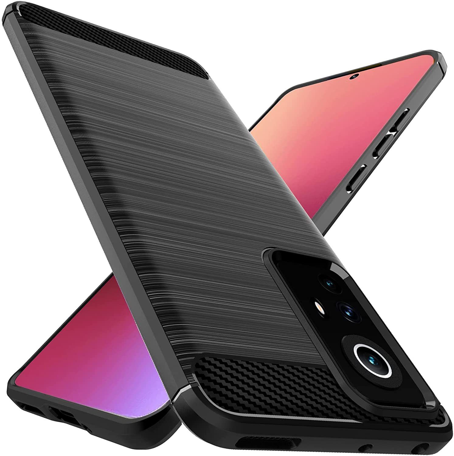 MSM Handyhülle Hülle für Xiaomi 12 / 12X 5G Silikon Schwarz Carbon Optik