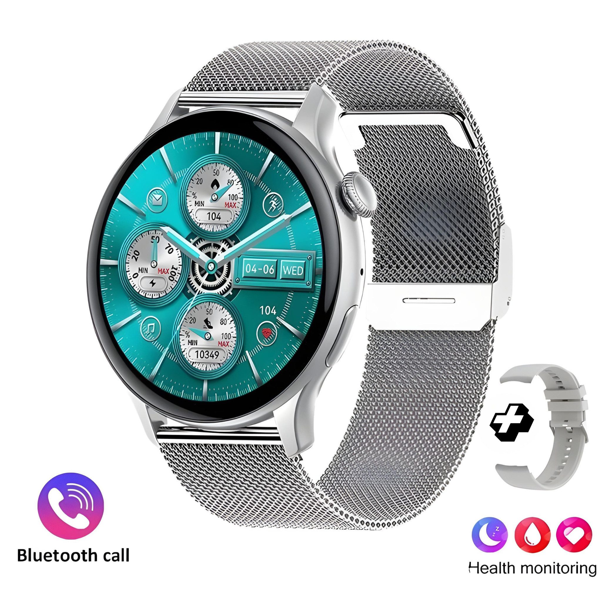 HS.SUPPLY Smartwatch AMOLED Herren Damen HD Display Bluetooth Call Fitnessuhr Smartwatch (1.43 cm) Komplett-Set, Sprachsteuerung, Bluetooth-Calls, HD-Display, Fitnessmonitor
