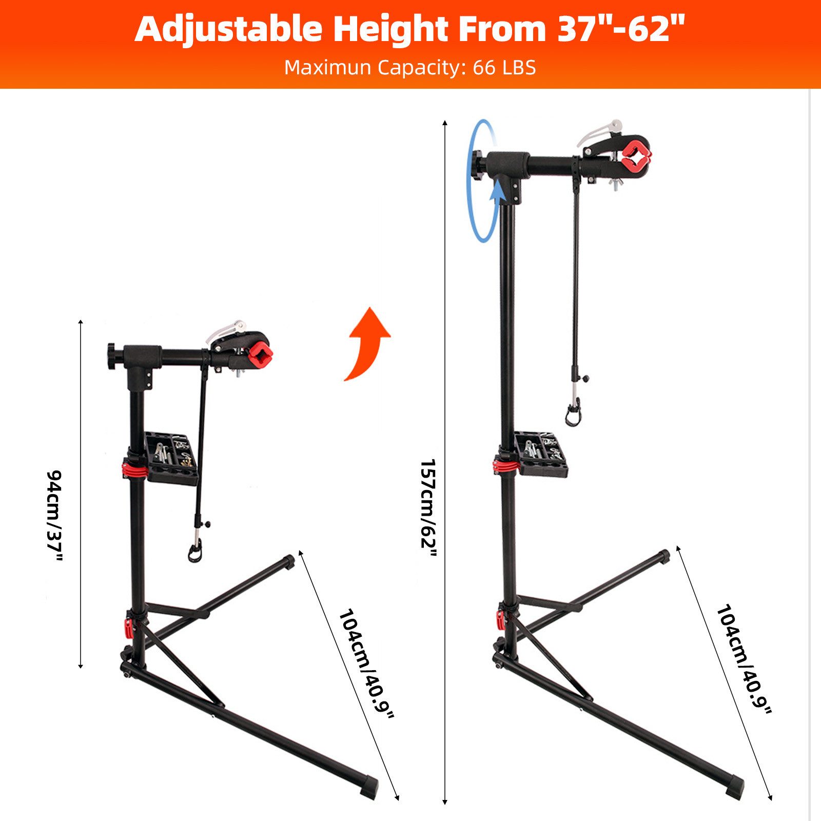 Kisidus Bicycle Assembly Stand, Professional Repair Stand (with tool tray – foldable & height-adjustable, load capacity up to 30 kg), for MTB, road bike, e-bike