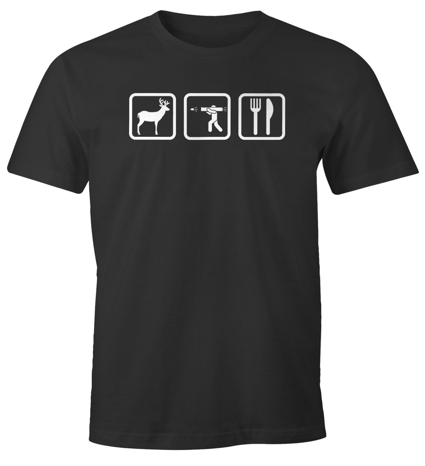 MoonWorks Print-Shirt Herren T-Shirt Kochhirt Grillshirt mit Symbolen Hirsch Jäger Besteck Fun-Shirt Moonworks® mit Print