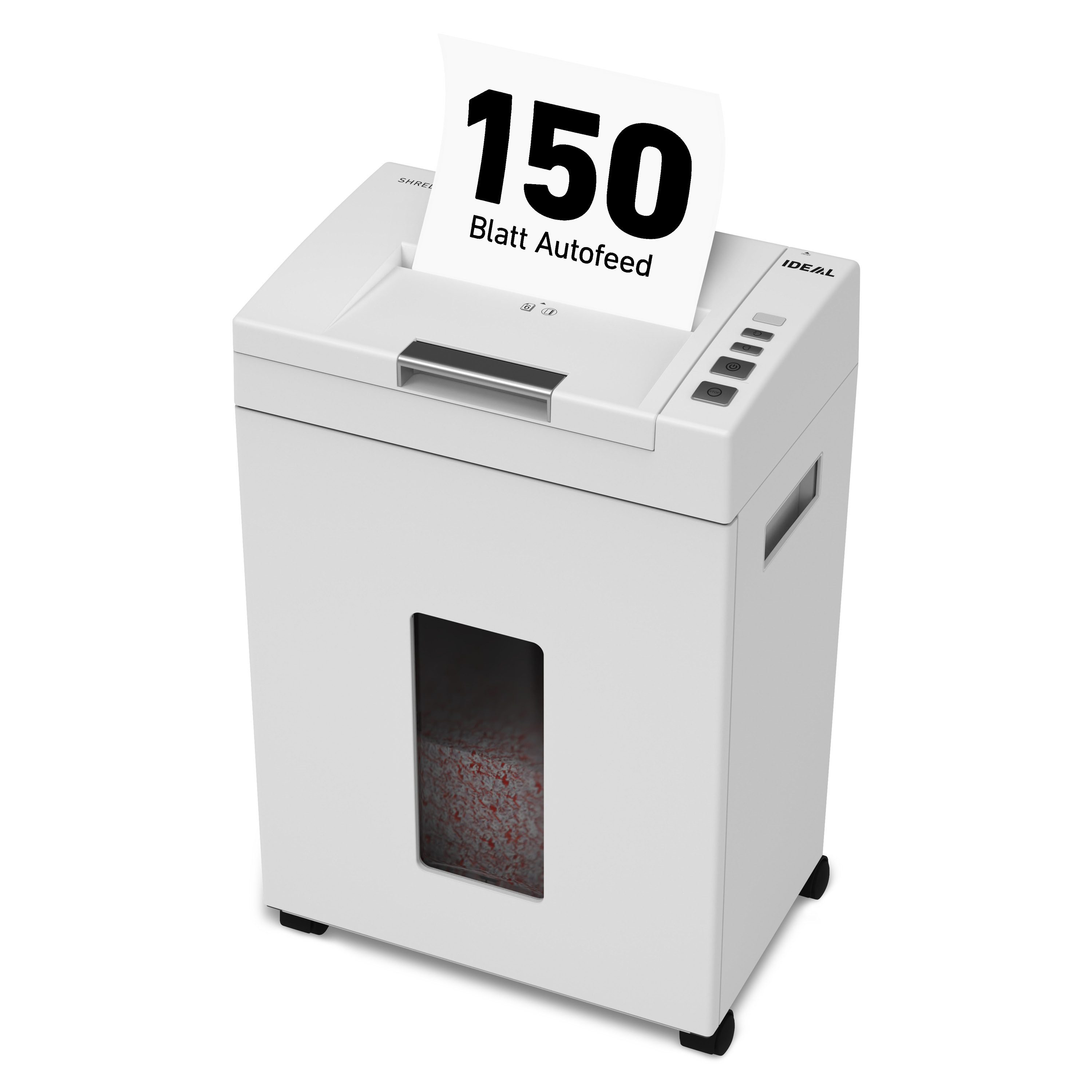 IDEAL Aktenvernichter Autofeed IDEAL Shredcat 8291 CC, 4 x 10 mm Partikelschnitt, Sicherheitsstufe P-4, 150 Blatt Autofeed, 21 l Volumen, DSGVO-sicher
