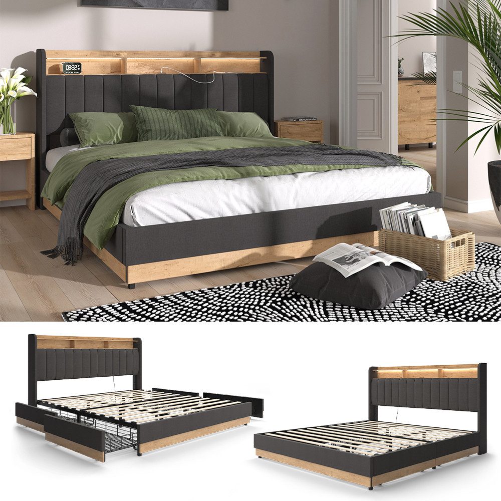 VitaliSpa® Polsterbett Nura, Anthrazit/Eiche, 180x200 cm günstig online kaufen