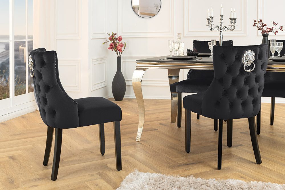riess-ambiente Esszimmerstuhl CASTLE DELUXE schwarz - Samt, Holzbeine, Löwenkopf-Griff (Einzelartikel, 1 St), glamouröser Stuhl mit Nieten - ideal für Deinen Barock-Look