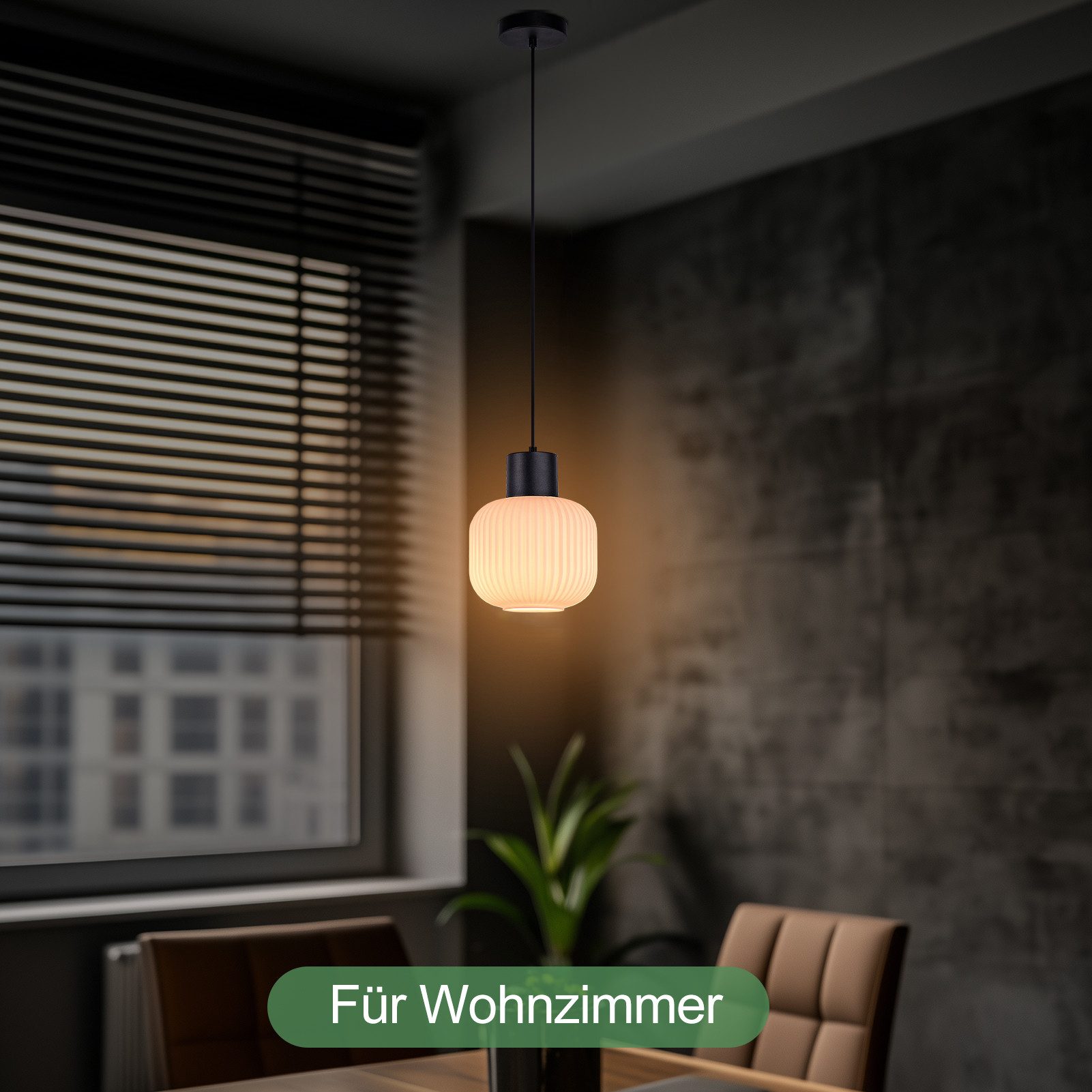 STANBOW Pendelleuchte Deckenlampe 1-Flammig Jadeglas-Struktur+Schwarz Metall Hängelampe, ohne Leuchtmittel (max.40W E27) für Esstisch/Schlafzimmer/Cafe