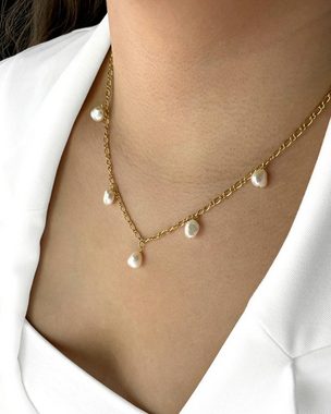 DANIEL CLIFFORD Kette mit Anhänger 'Liv' Damen Halskette Silber 925 vergoldet 18k Gold Perlen (inkl. Verpackung), 45cm goldene Kette Sterlingsilber Barockperlen
