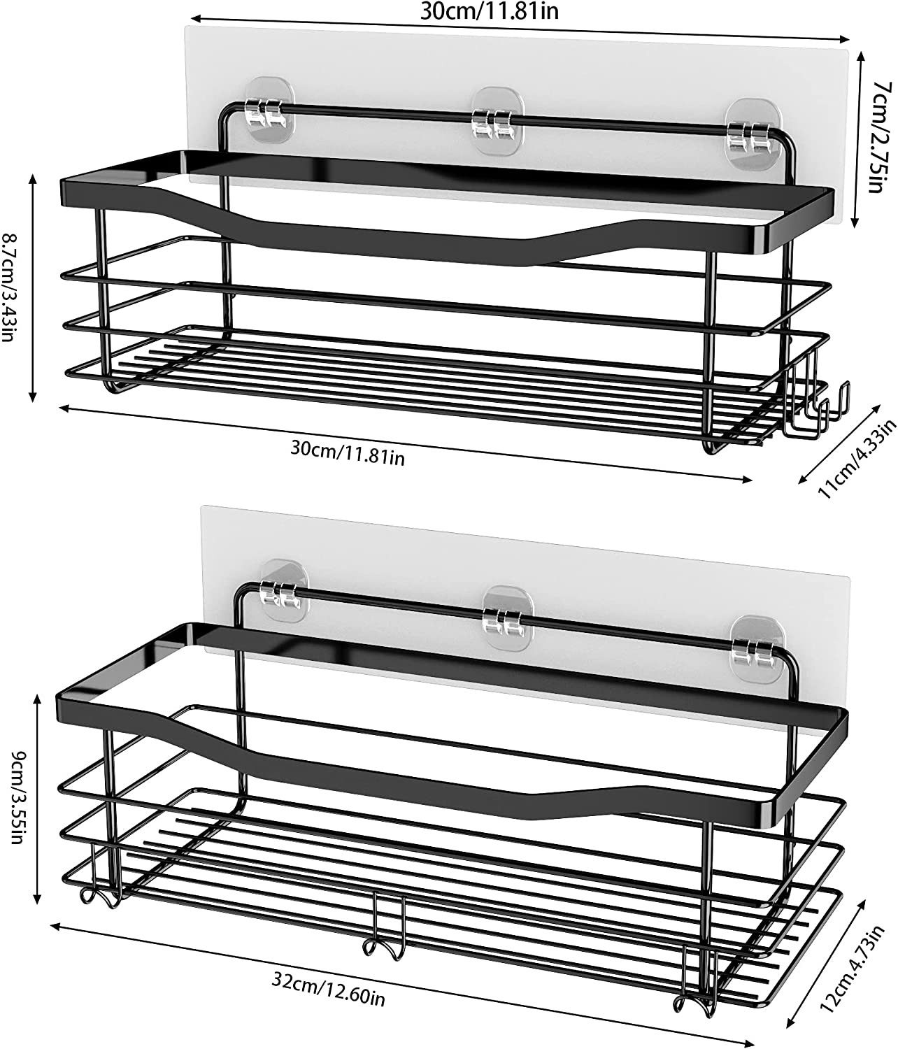Refined Living Duschregal Duschablage ohne Bohren,Edelstahl Duschablage mit 5 Haken,2 Stück, Duschkörbe für Bad Küche Toilette,Duschregal,Badezimmer Regal Organ – Bild 5 von 5