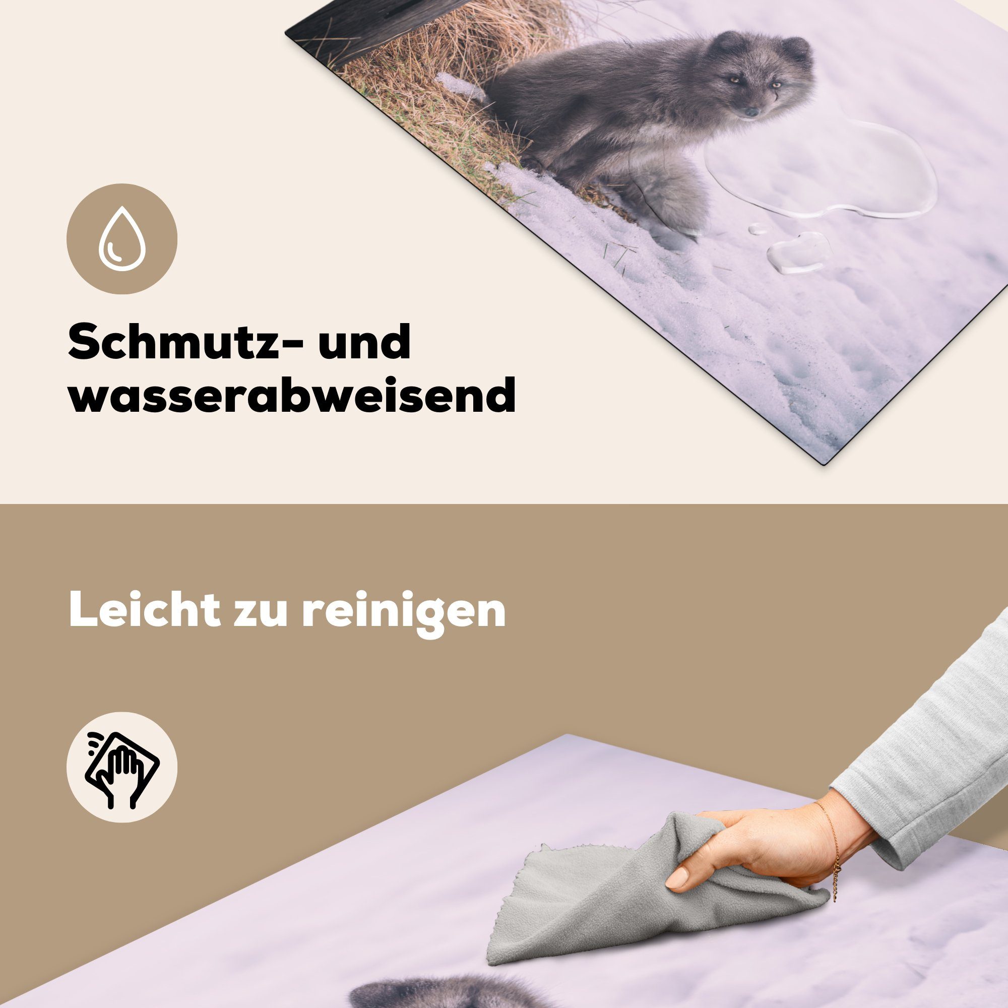 Grau Herdblende-/Abdeckplatte Fuchs Induktionskochfeld die tlg), Ceranfeldabdeckung für Schnee, Vinyl, 81x52 - (1 MuchoWow Schutz cm, küche, -