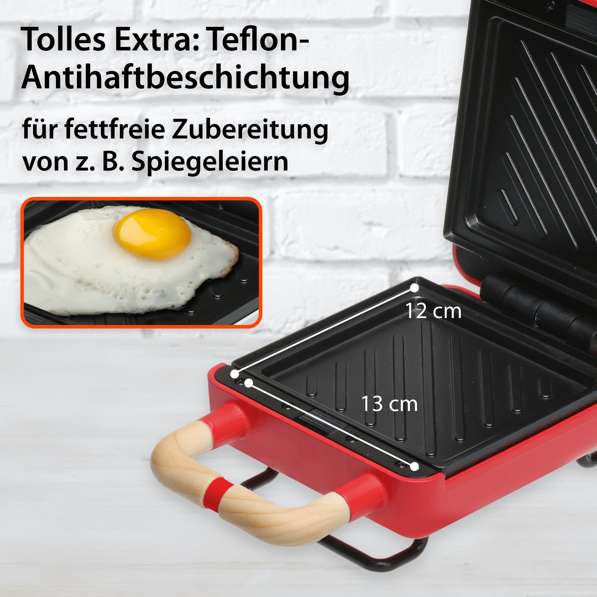 ADE 2-in-1-Kombi-Waffeleisen KG2138, 600 W, Wechselplatten für Belgische Waffeln, XL-Sandwiches, gebratene Eier – Bild 5 von 5