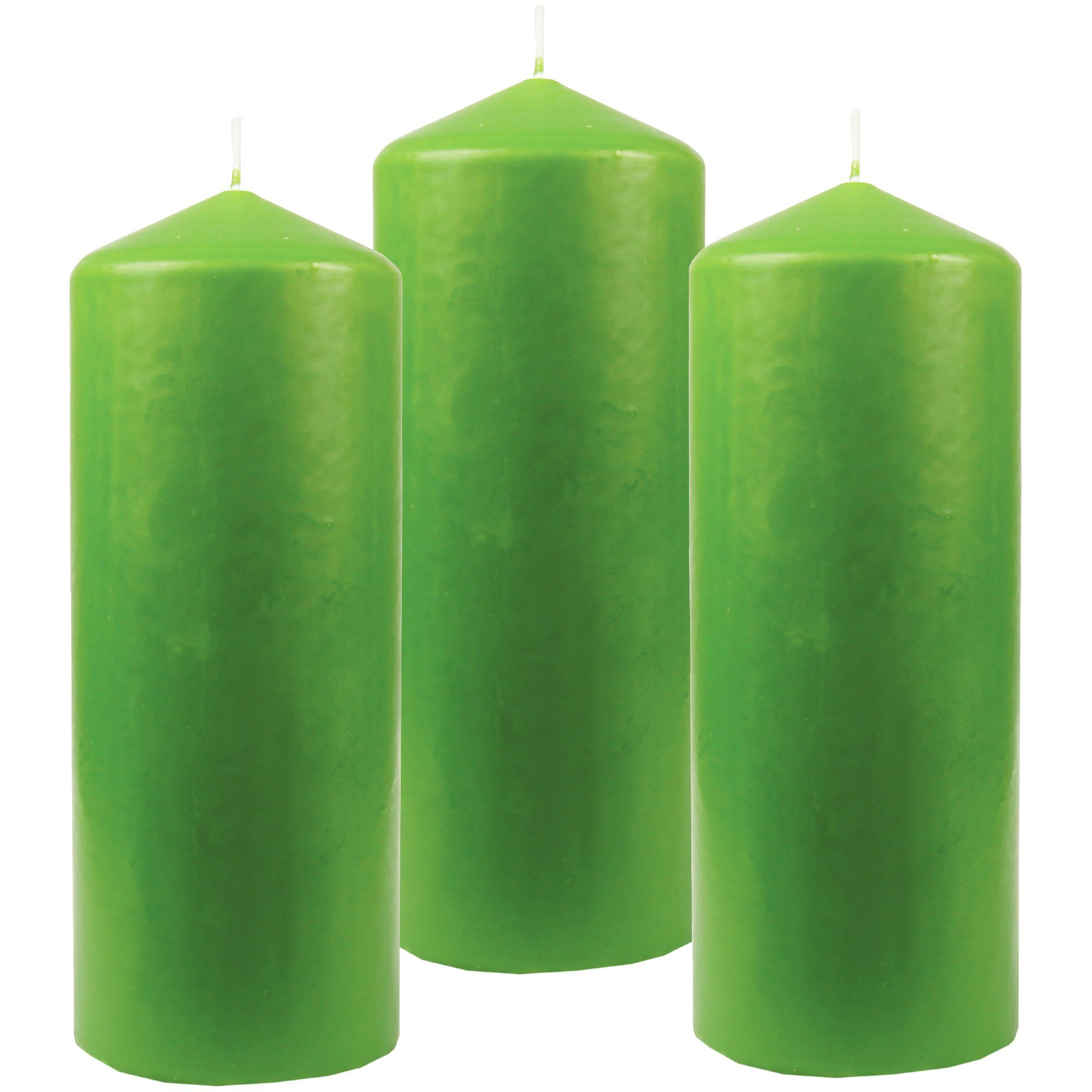 HS Candle Stumpenkerze Blockkerze (3-tlg), Wachskerzen Ø8cm x 20cm - Kerze in vielen Farben Limette