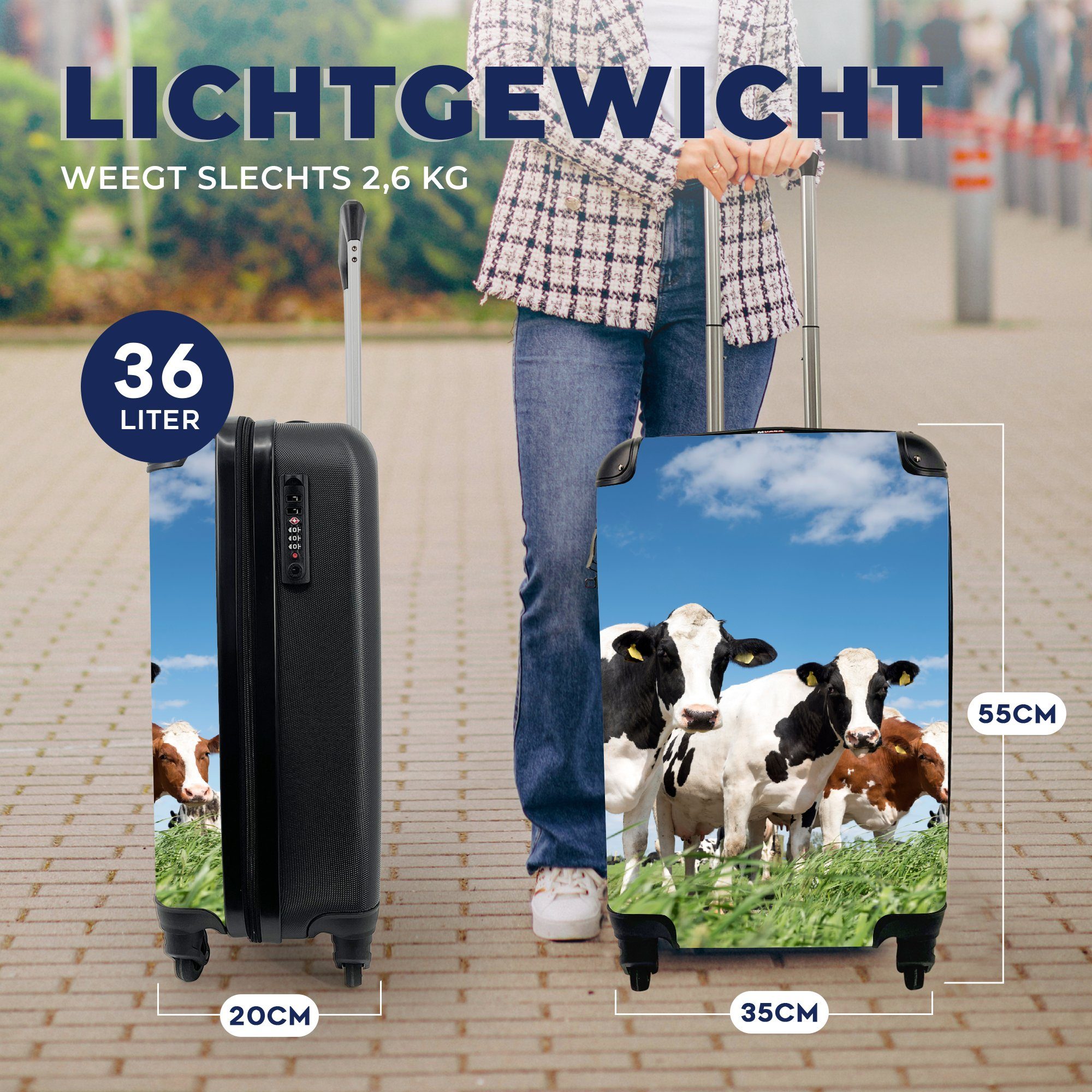 - Handgepäck - Rollen, MuchoWow Reisetasche 4 Trolley, für Kühe Handgepäckkoffer Reisekoffer rollen, mit Ferien, - Natur - Weide Tiere, Landleben
