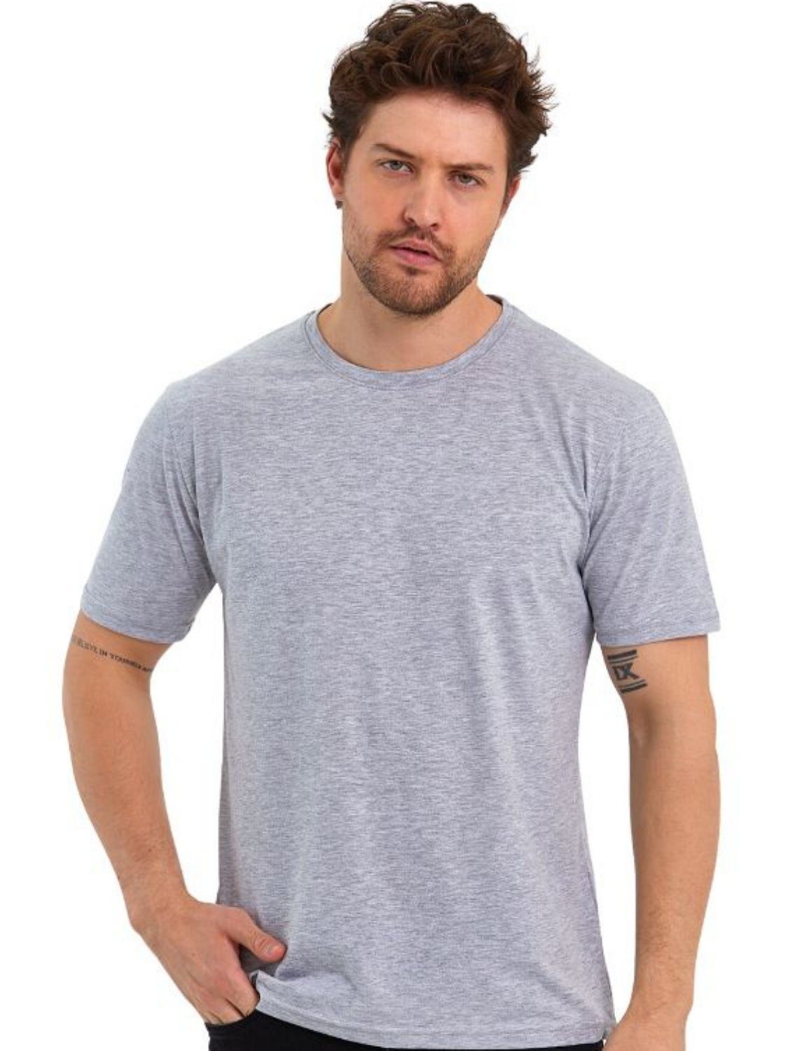 COMEOR T-Shirt Herren Basic T-Shirts Baumwolle (Packung, 1-tlg) mit gerader Ärmel Abschluss Grau