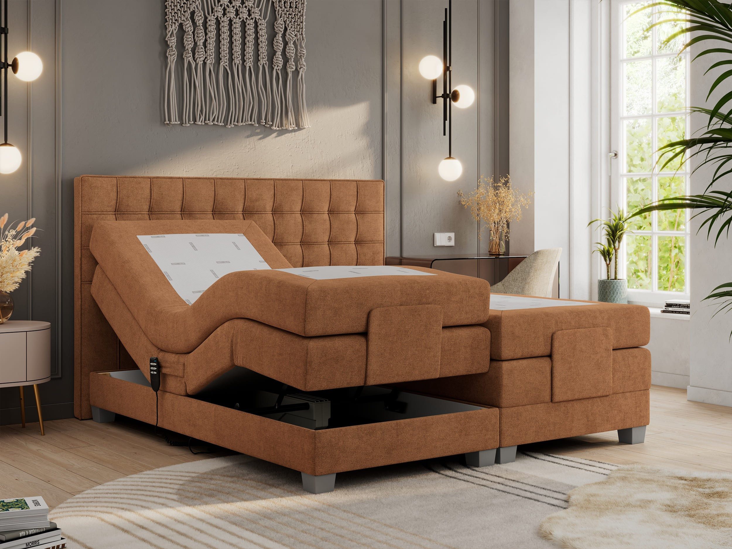 MKS MÖBEL Boxspringbett ELECTRO (Set, Packung, Multipocket-Matratzen, T30-Schaum, Elektrische Matratzenverstellung), Elektrisch verstellbare, Doppelbett mit Kopfteil, 3 Matratzen, Topper