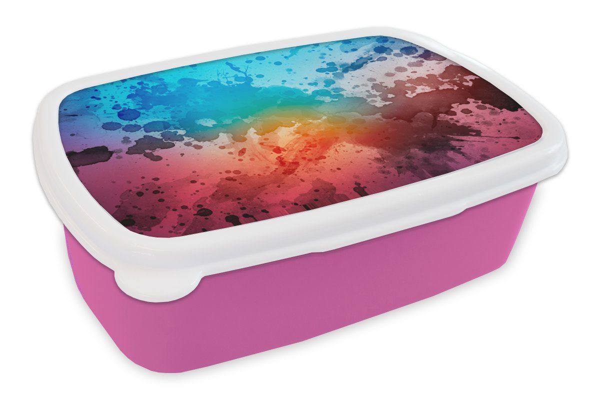 MuchoWow Lunchbox Aquarell - Blau - Rot - Orange, Kunststoff, (2-tlg), Brotbox für Erwachsene, Brotdose Kinder, Snackbox, Mädchen, Kunststoff rosa