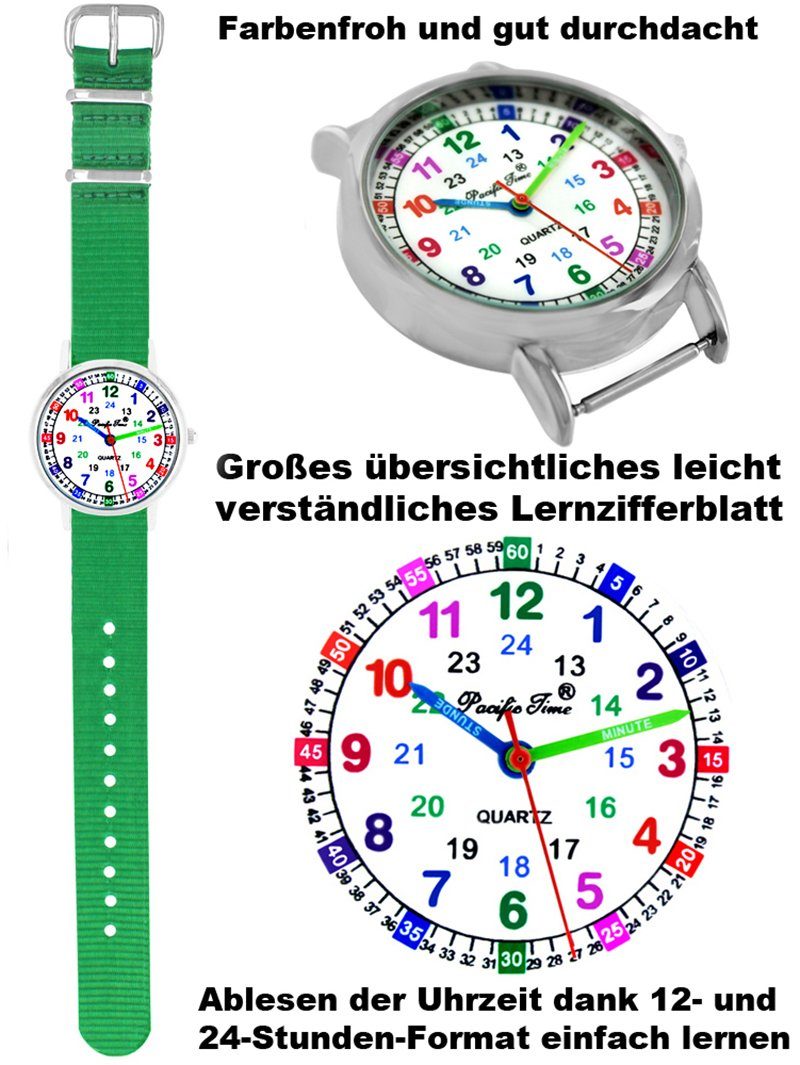 Versand Kinder Pacific - Mix Quarzuhr Gratis nachhaltiges Armbanduhr Lernuhr Wechselarmband, und grün Match Time Design
