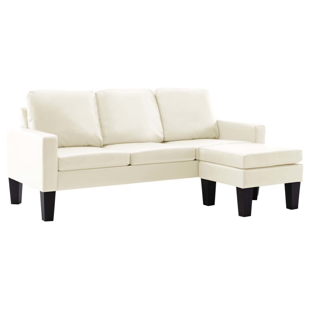 vidaXL Sofa 3-Sitzer-Sofa mit Hocker Creme Kunstleder