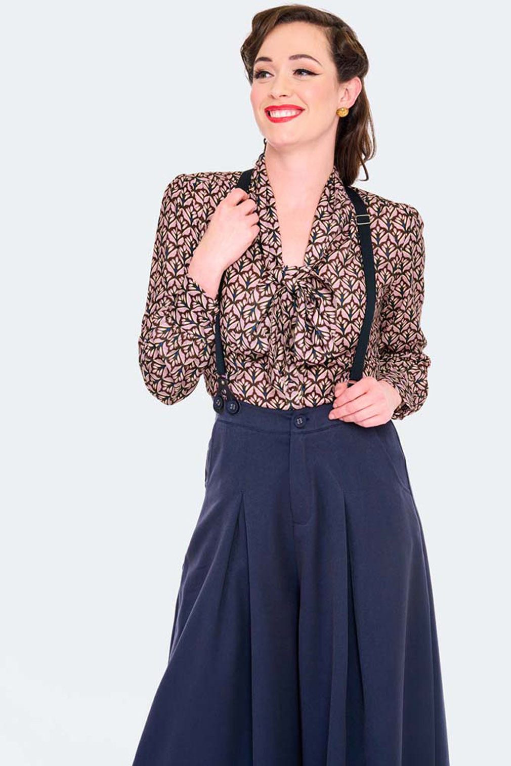 Voodoo Vixen Marlene-Hose Navy Wide Leg Suspender Vintage Retro Hosenträger günstig online kaufen