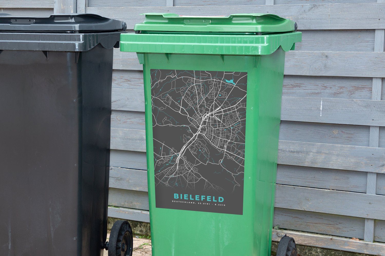 St), Container, - MuchoWow Abfalbehälter - Sticker, Wandsticker Karte Mülleimer-aufkleber, - Deutschland Blau (1 Bielefeld - Mülltonne, Stadtplan