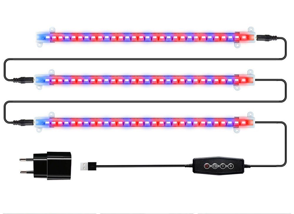 Rosnek Pflanzenlampe Rot-Blau Vollspektrum, Dimmbar, Timer, für Indoor-Pflanzen, USB mit 3 Lichtleisten und EU-Stecker, Rot&Blau, LED-Wachstumslicht-Streifen, Sämlinge Blüte Fruchtbildung