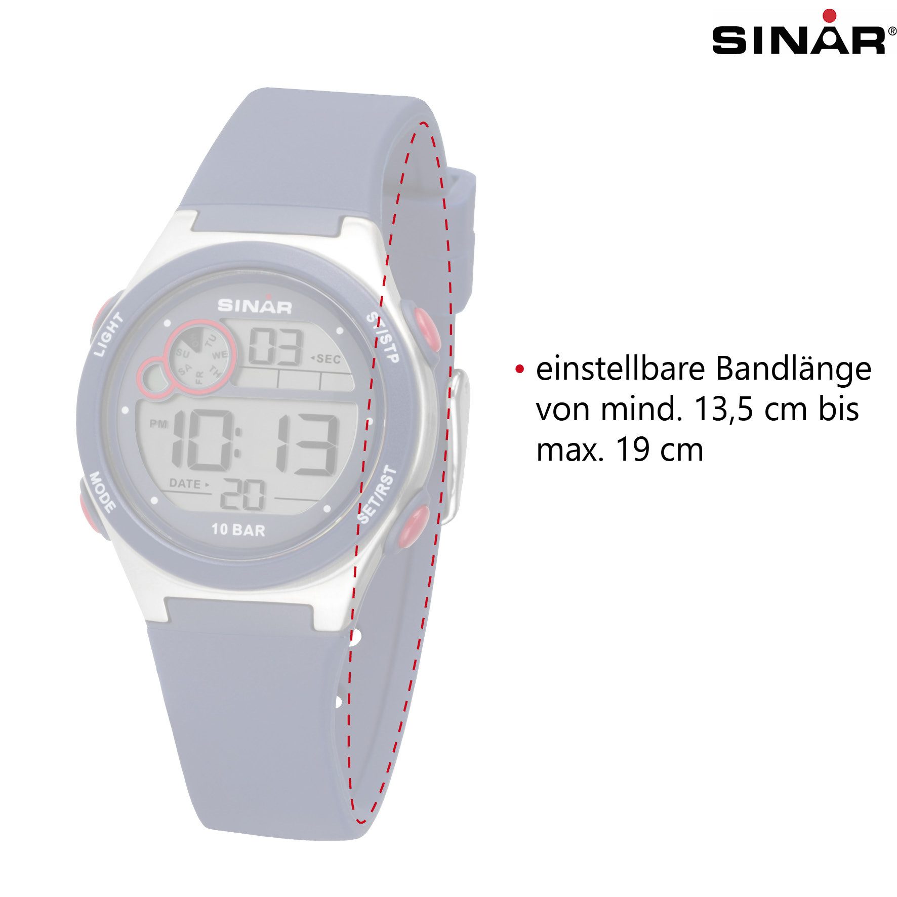 SINAR Digitaluhr XF-68 Jugenduhr Sportuhr Silikonband 10 bar, digital sportlich modern Geschenkidee Jugend Ø 34 mm