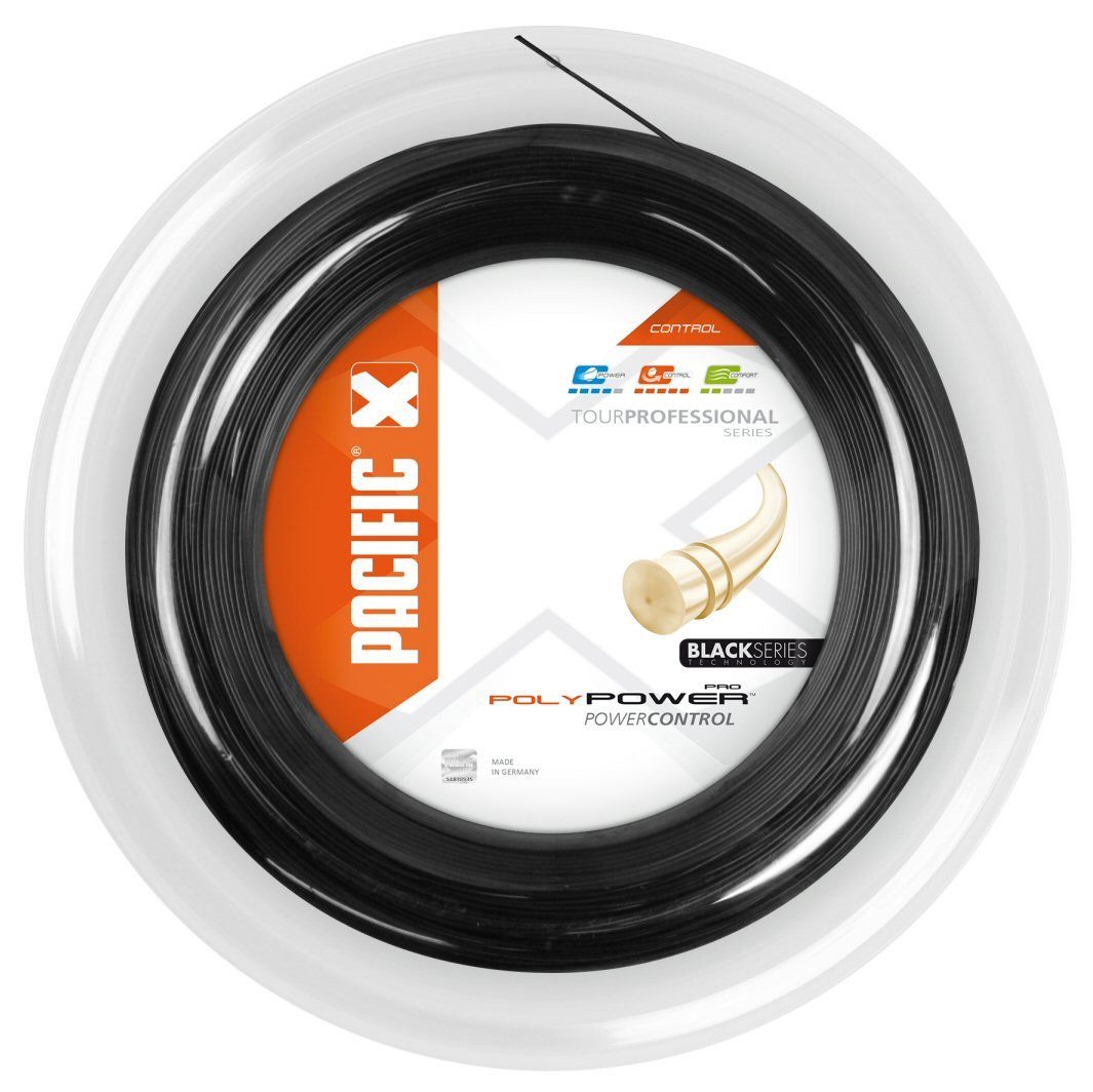 Pacific Tennissaite Poly Power Pro (Haltbarkeit+Power) schwarz 200m Rolle, Saitendicke: 1.30