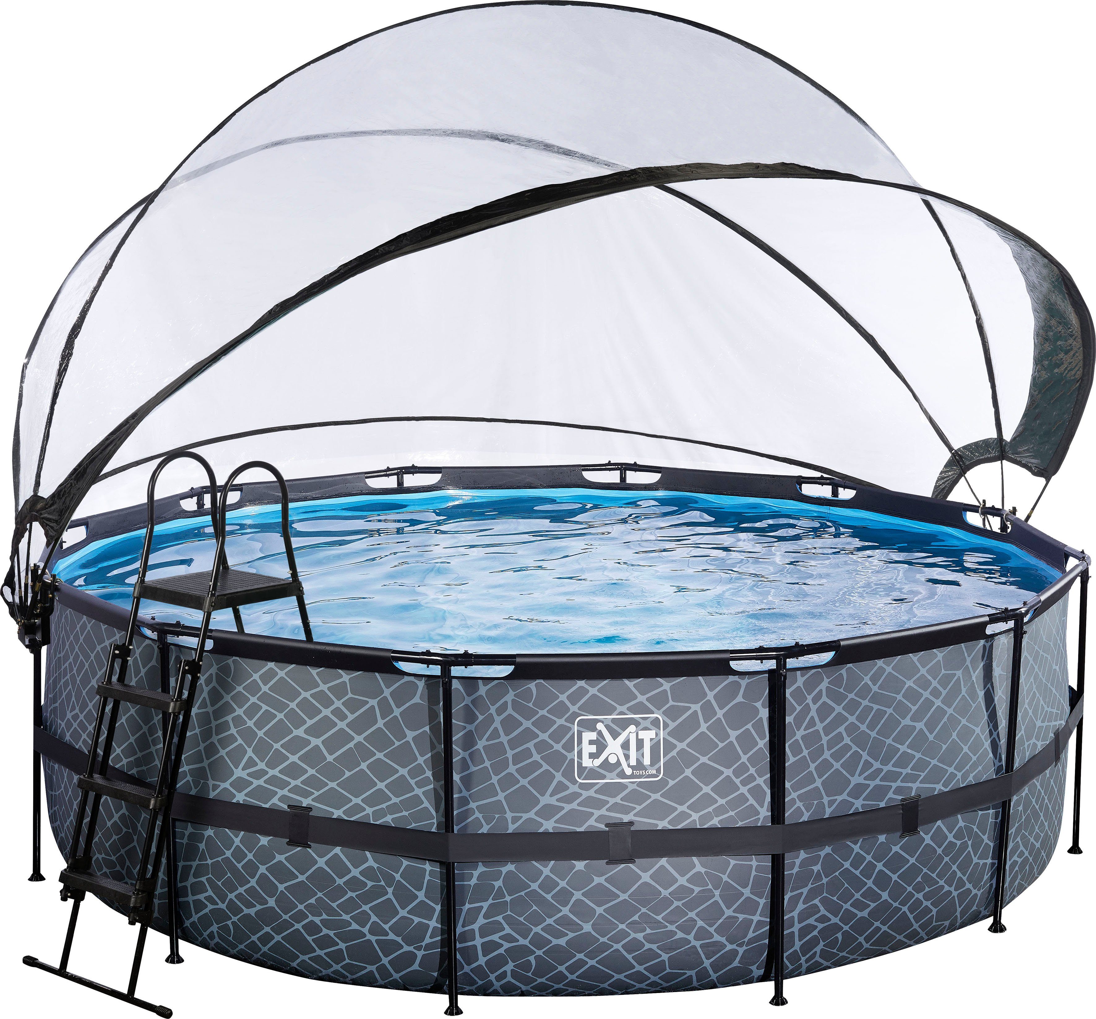 EXIT Framepool inkl. multifunktionaler Poolabdeckung & Wärmepumpe (Set, 5-tlg), ØxH: 427x122 cm, mit Sandfilteranlage und Sicherheitsleiter