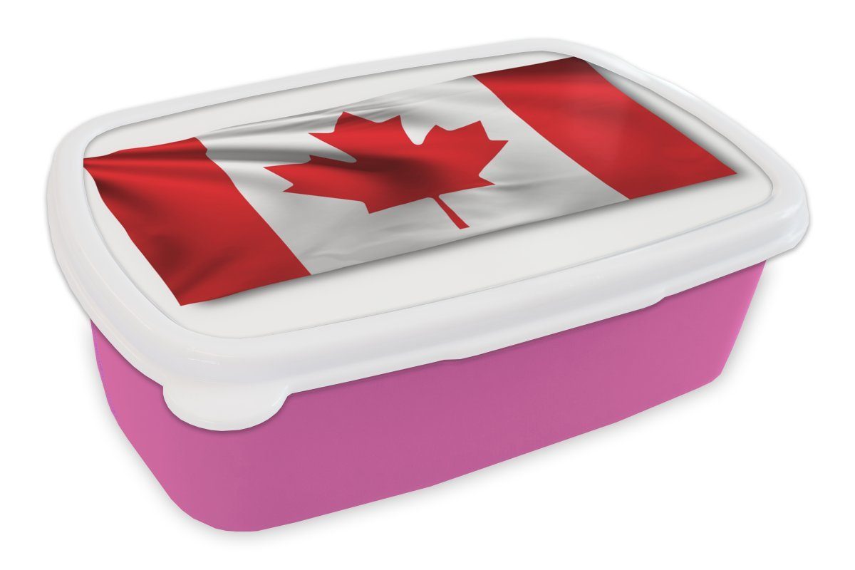 MuchoWow Lunchbox Flagge von Kanada mit Wellen und Schatten, Kunststoff, (2-tlg), Brotbox für Erwachsene, Brotdose Kinder, Snackbox, Mädchen, Kunststoff rosa