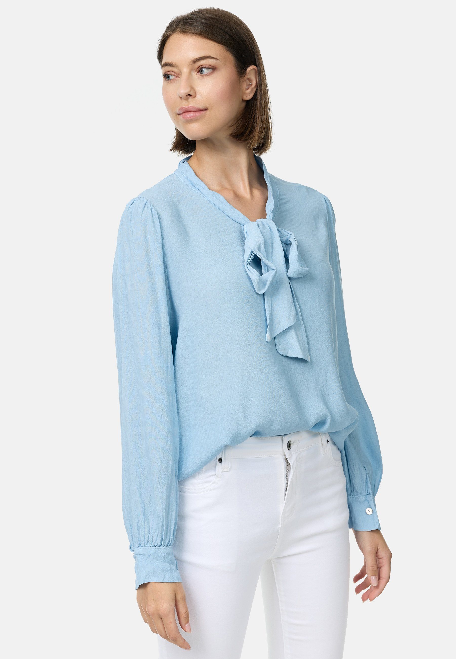Rayshyne Crepebluse PM62 (Stilvolle Business Crepe Bluse mit Schleife) Perlmuttknöpfe