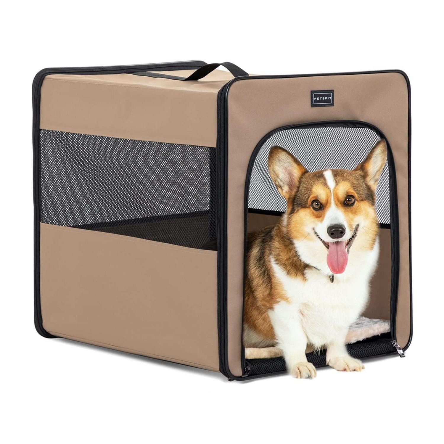 LuxusKollektion Hunde-Transportbox Hundebox faltbar Hundetransportbox Auto M:61CM*46CM*53.5CM Khaki