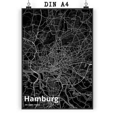 Mr. & Mrs. Panda Poster DIN A4 Hamburg - Geschenk, Städte, Wanddekoration, Dorf, Wanddeko, Ra, Stadt Black (1 St)